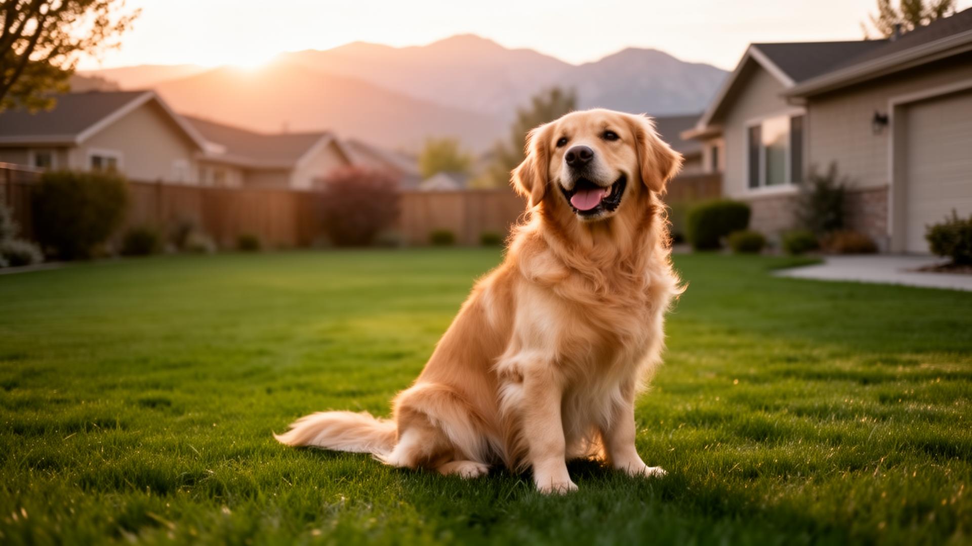 Happy dog safe in a fenced Idaho backyard
